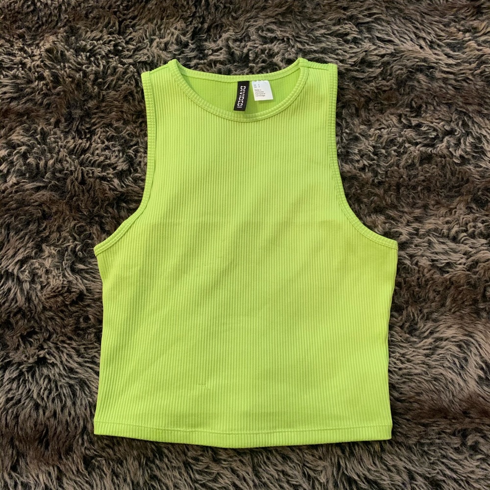 Neon Green High-Neck Ribbed Crop Top